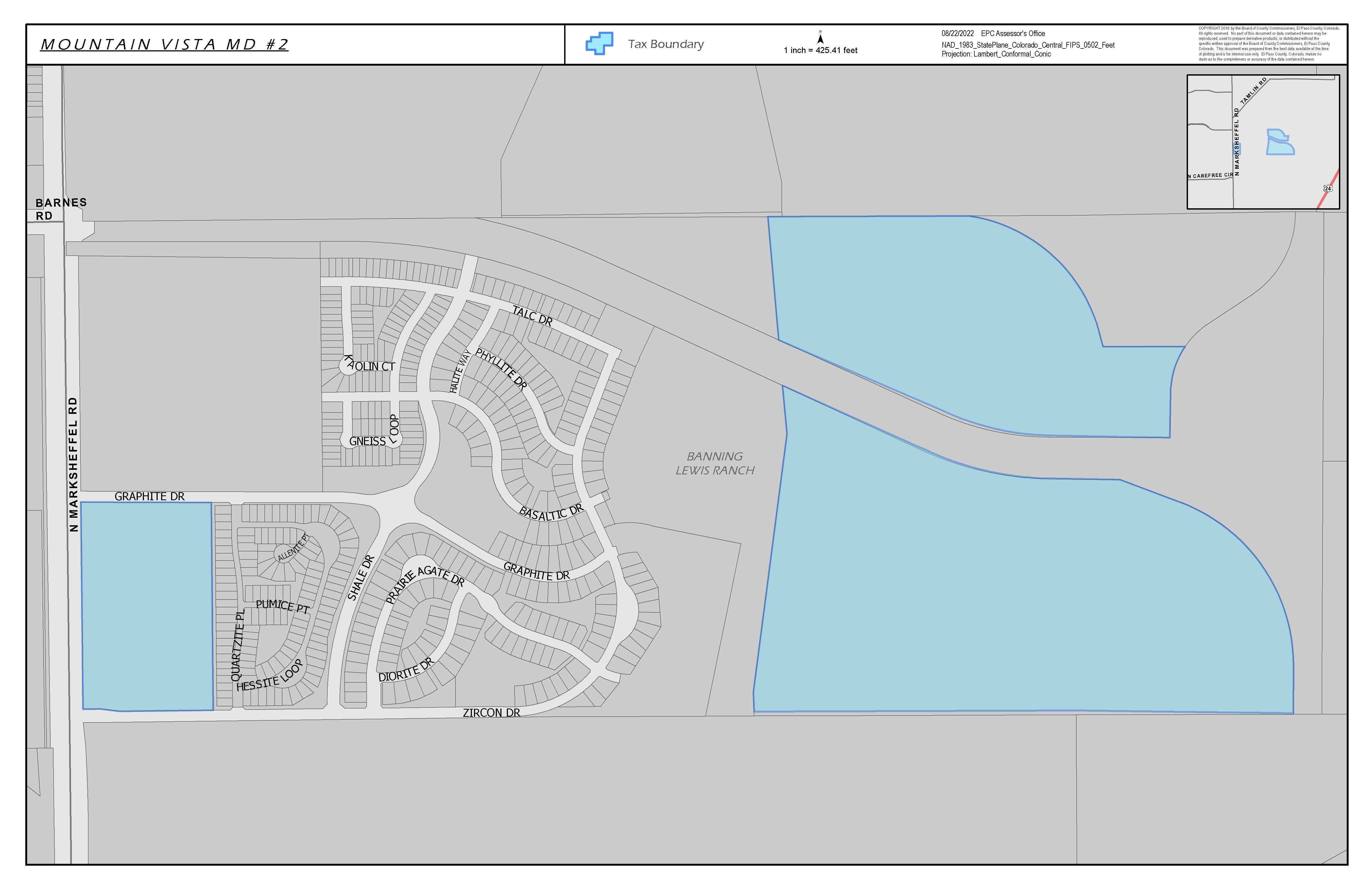 Boundary map of Mountain Vista MD #2 to the East of N Marksheffel Rd